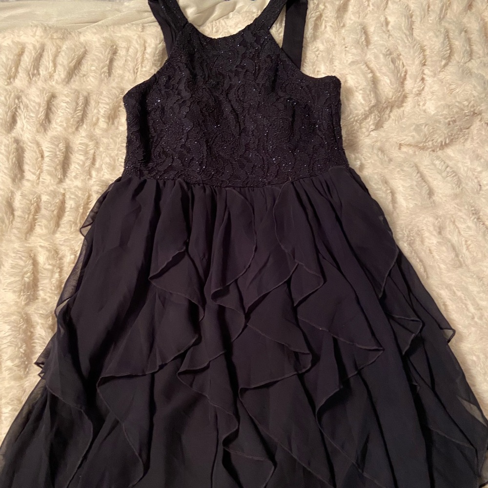 Short Navy Dress with Ruffle Skirt
